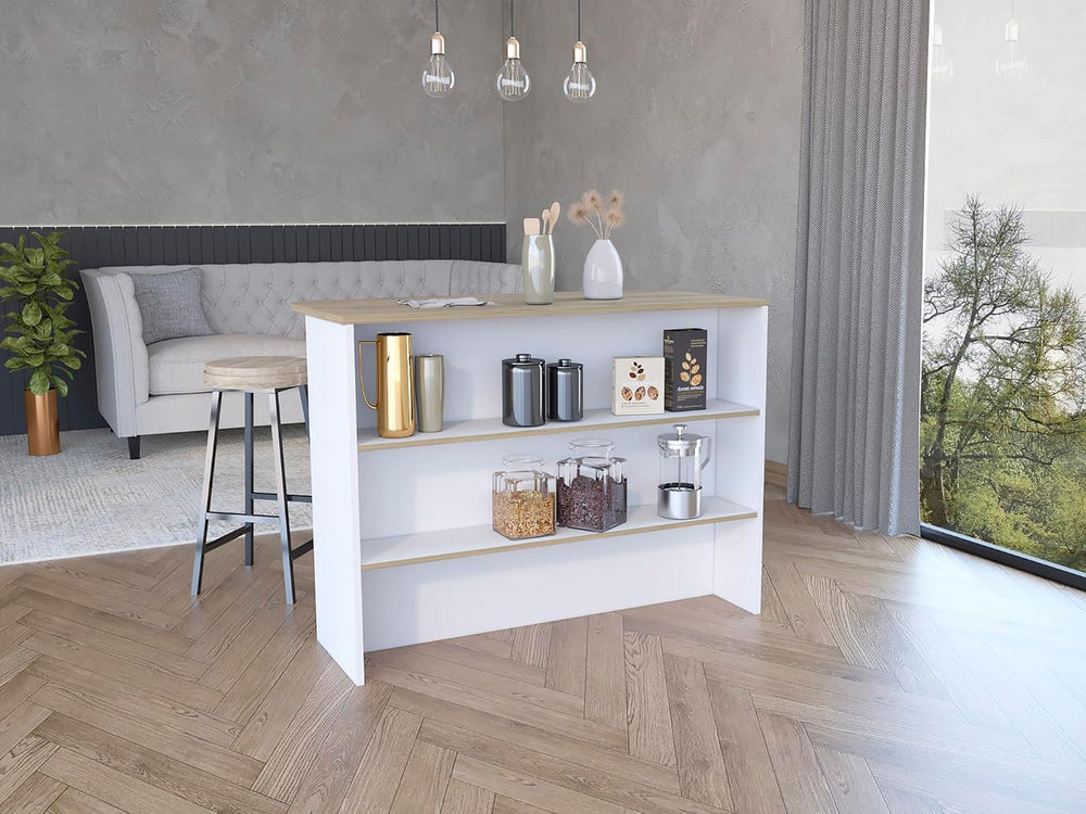 Kitchen Island with Two-Tier Storage Shelf and Workstation, White | Two-tier ...