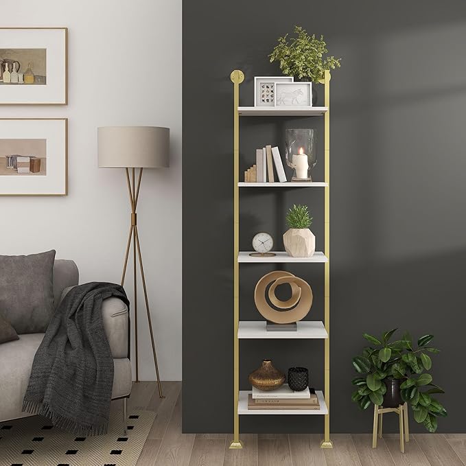 Axeman 5-Tier Ladder Bookcase, Tall Narrow Bookshelf for Small Spaces, Modern...