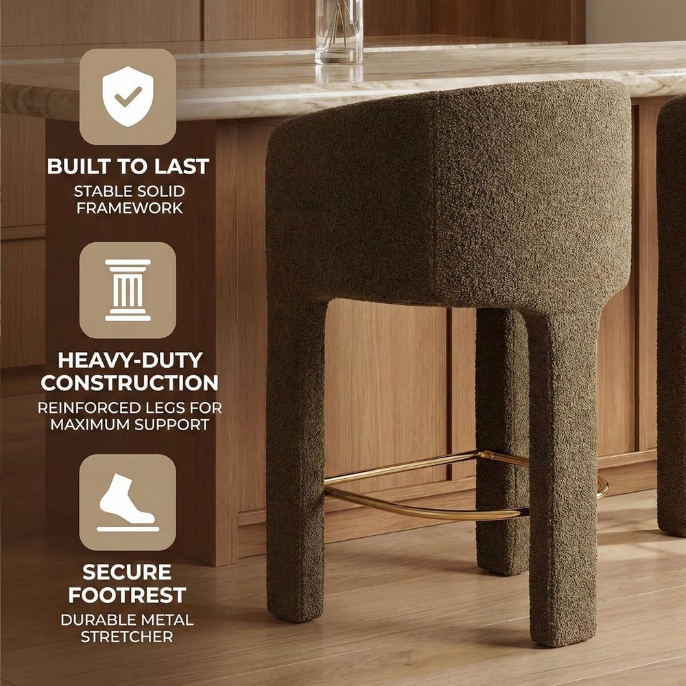 HNY Modern Barrel Bar Stools Set of 2, 26 Inch Upholstered Sherpa Counter Hei...