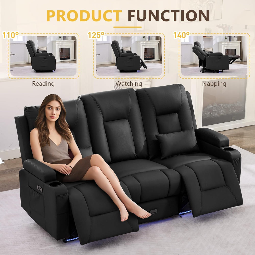 URRED Wall Hugger Power Reclining Loveseat Sofa,Black:77.3" - 3 Seats