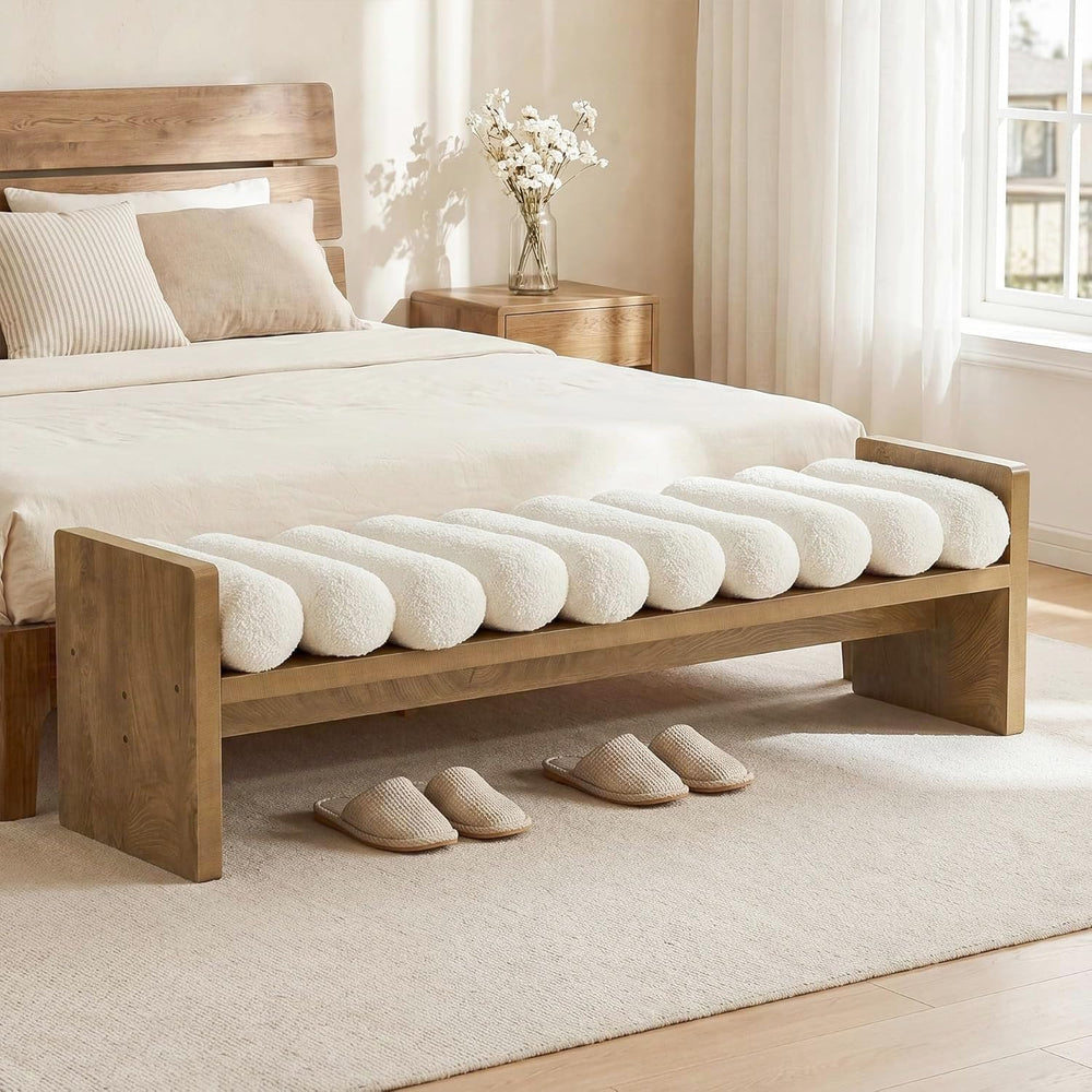 Tribesigns 59'' Wooden Entryway Bench with Boucle Cushion, Upholstere...