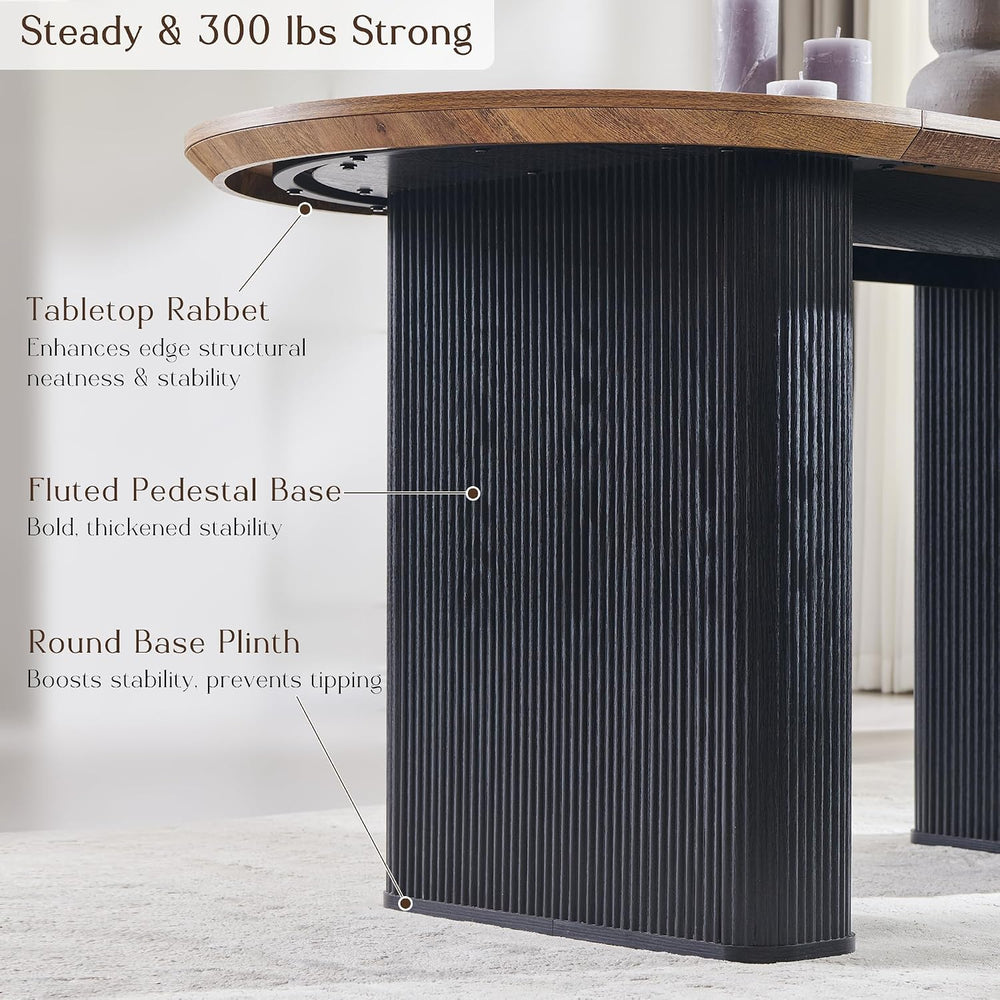 T4TREAM 63" Fluted Oval Dining Table for Kitchen Living Room,Brown&B...