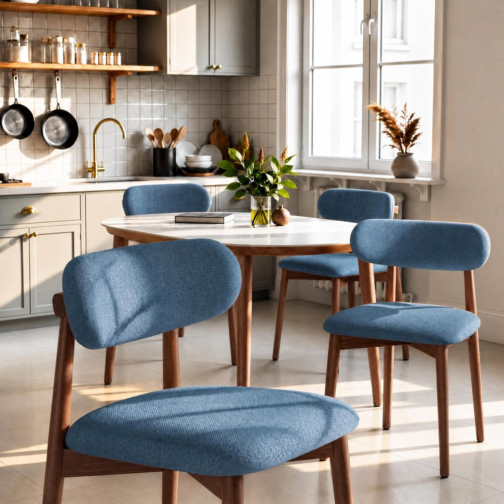 Wooden Dining Chairs Set of 4, Mid Century Modern Upholstered Kitchen Chairs ...