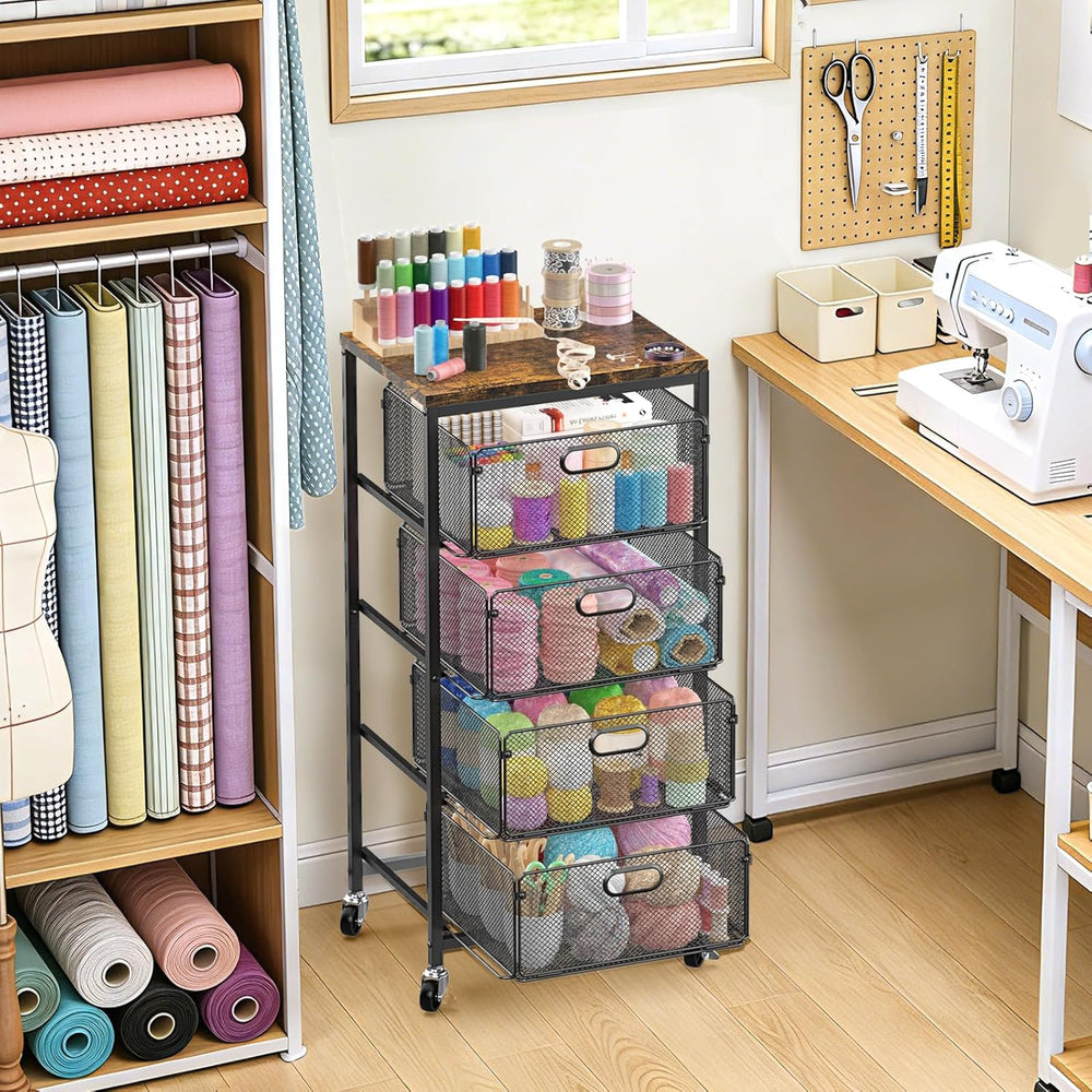 SUNALLY Rolling Kitchen Cart with Drawers, 4-Tier Utility Cart Fruit Vegetabl...