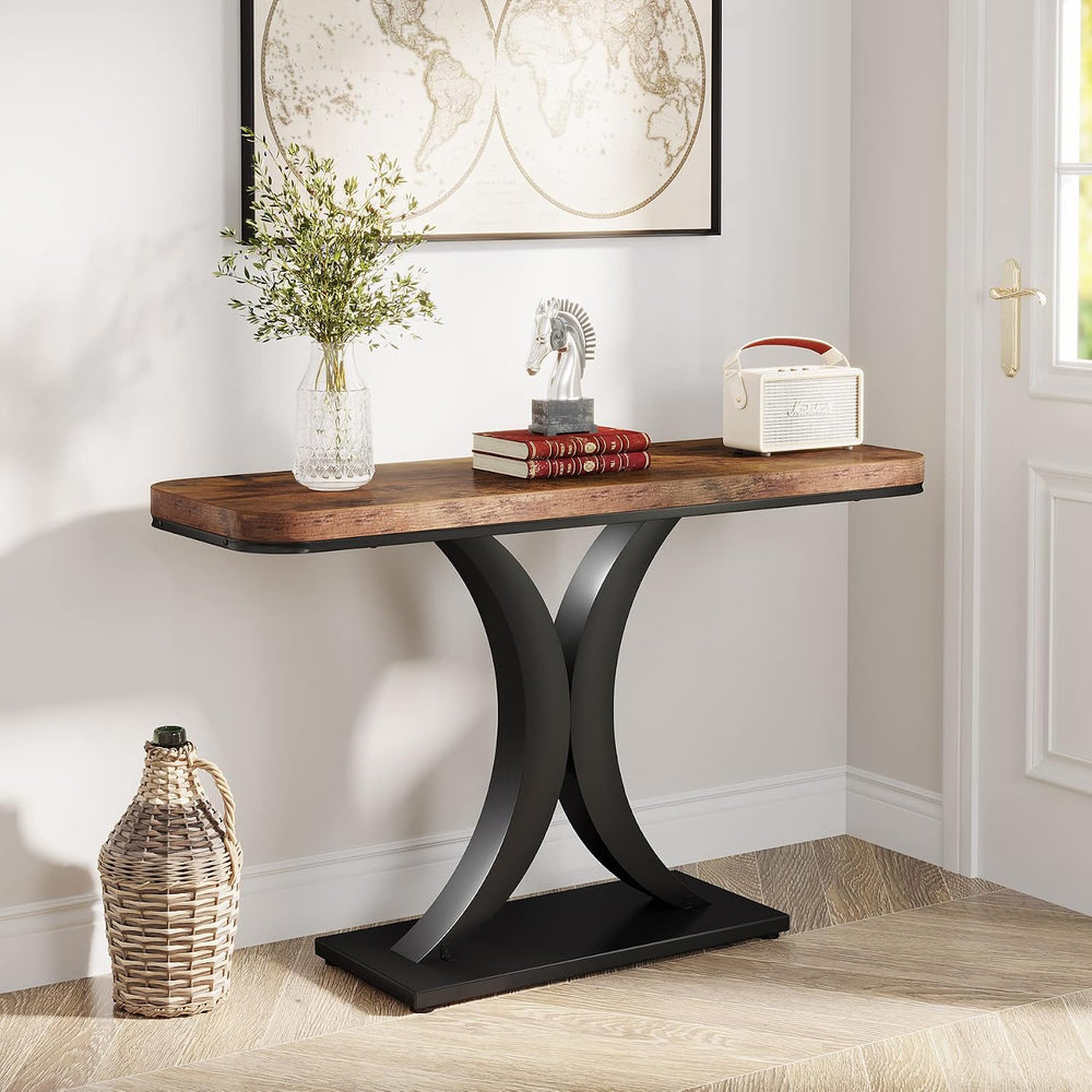 LITTLE TREE Industrial Entryway Console Table, Compact Foyer Hallway Accent T...