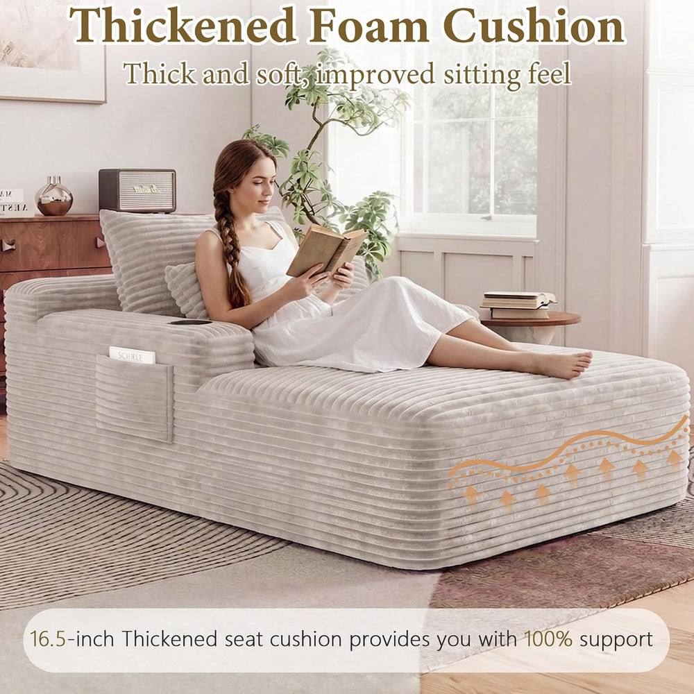 65" Chaise Lounge Chair Indoor, Oversized Lounge Chair with Side Pockets...