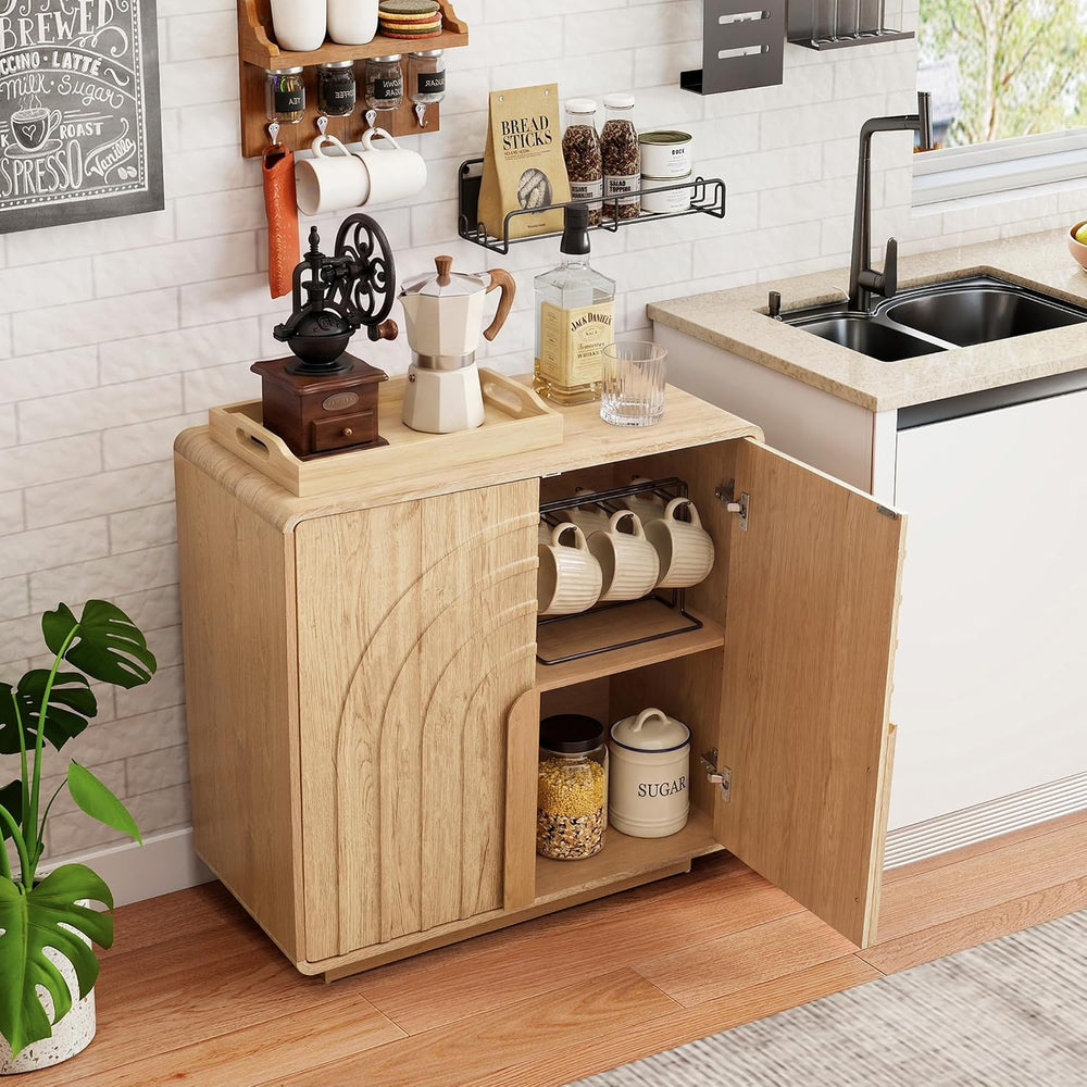Storage Cabinet with Arched Fluted Door Design, 2 Door Modern Accent Sideboar...