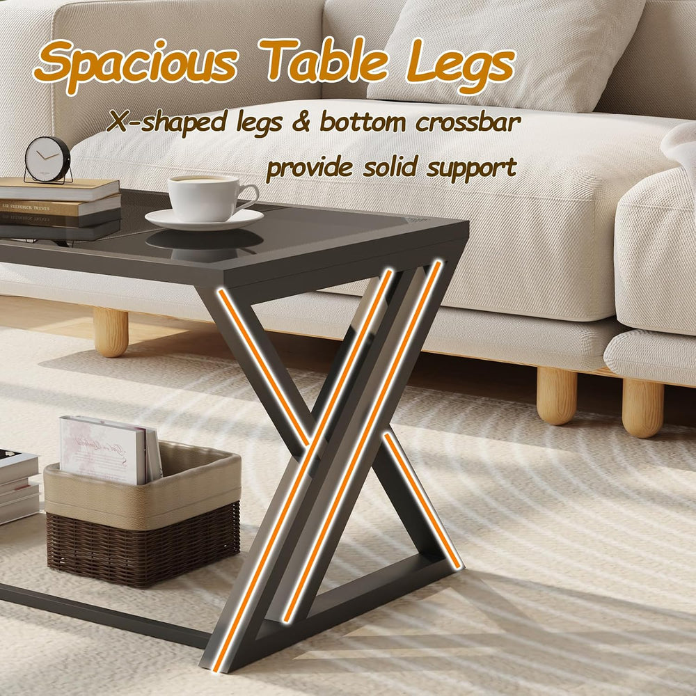 Wolawu Coffee Table Grey Glass Coffee Tables for Living Room, Center Table