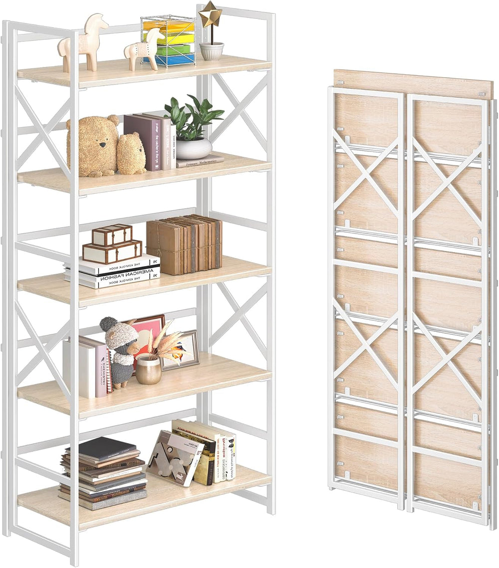 4NM 5 Tiers No Assembly Book Shelves, 51.2" H Folding Bookshelf Bookcase...