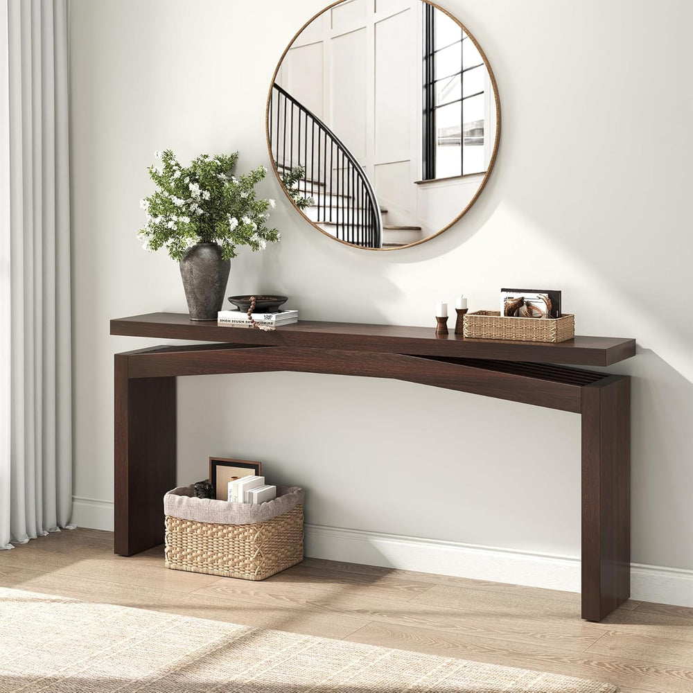 Epecoya Modern Dark Brown Console Table for Living Room, Vintage Wooden Entry...