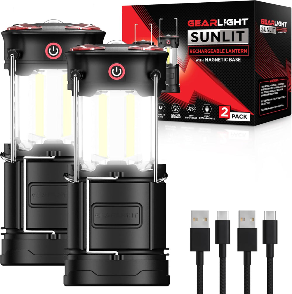 GearLight Rechargeable Camping Lantern - 2 Portable LED Lanterns with Magneti...