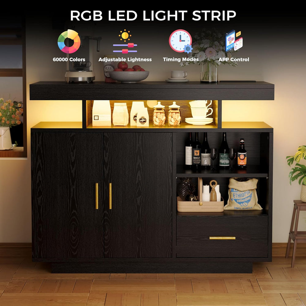 IRONCK Buffet Cabinet, Sideboard Cabinet with Power Outlet and LED Light, Mod...