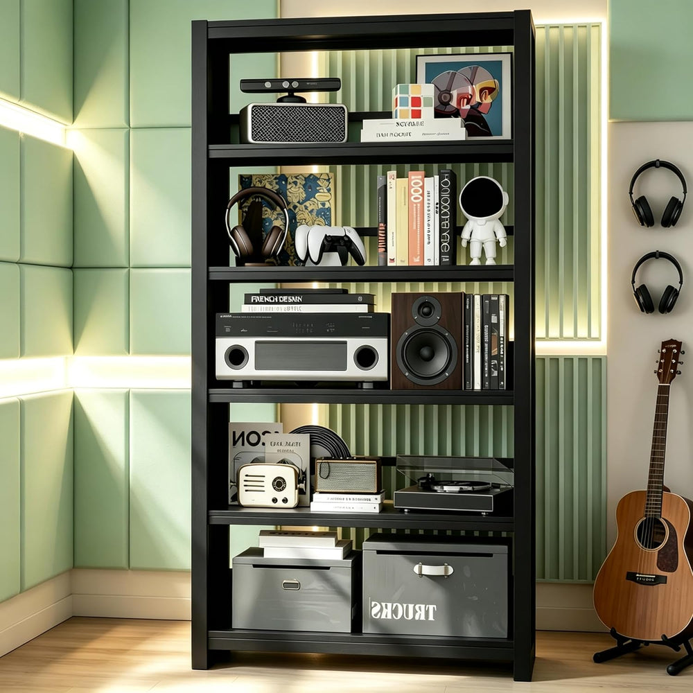 5 Tier AV Media Stand, 69.3" Tall Media Shelf with Display Storage Shelves