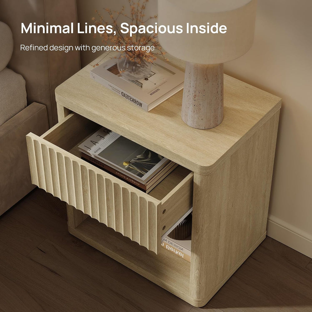 SICOTAS Night Stand Set 2 with Large Drawer 24" Tall Fluted Modern Night...
