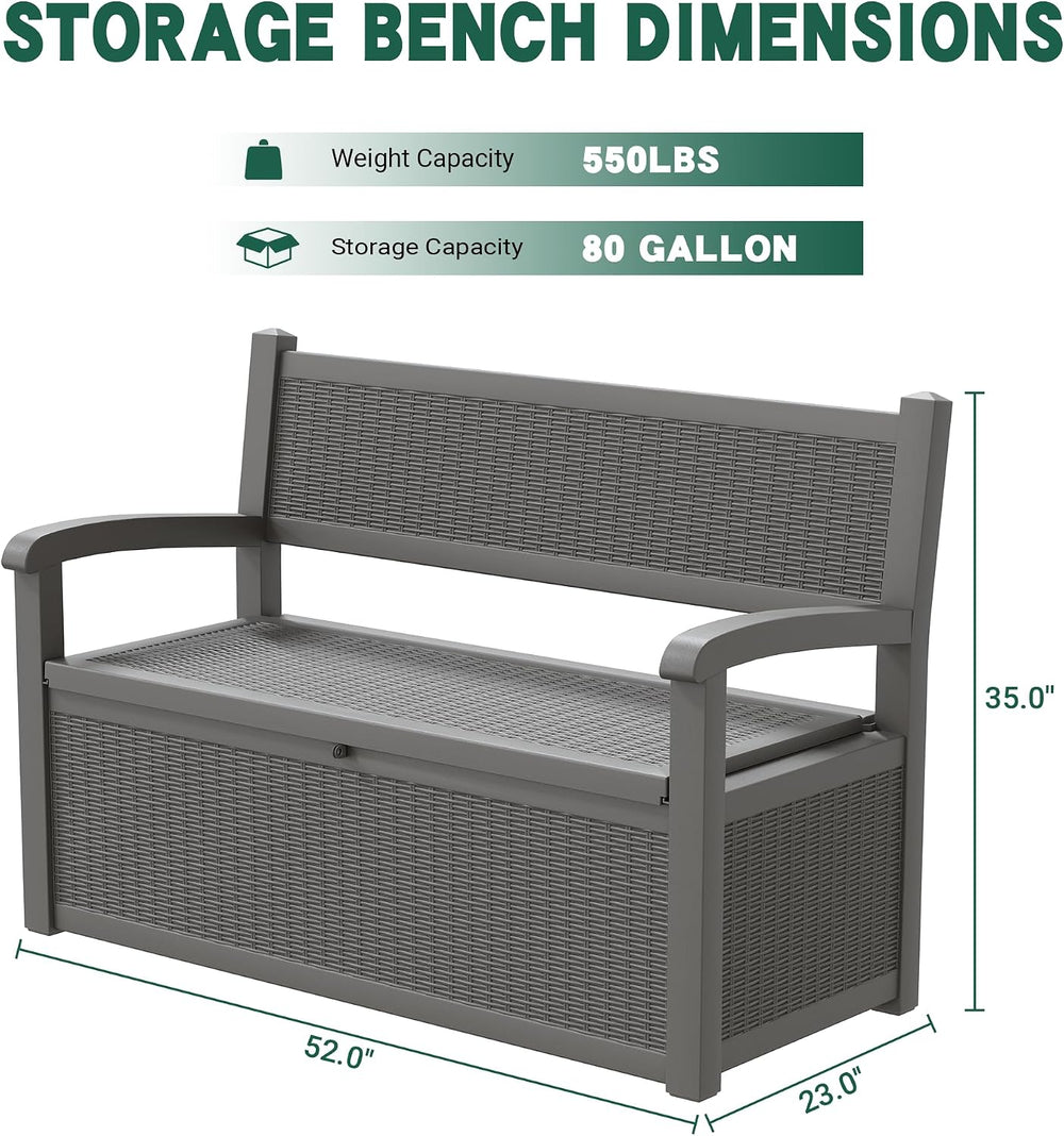 80 Gallon Outdoor Storage Box, Resin Patio Furniture with Armrest, Lockable D...