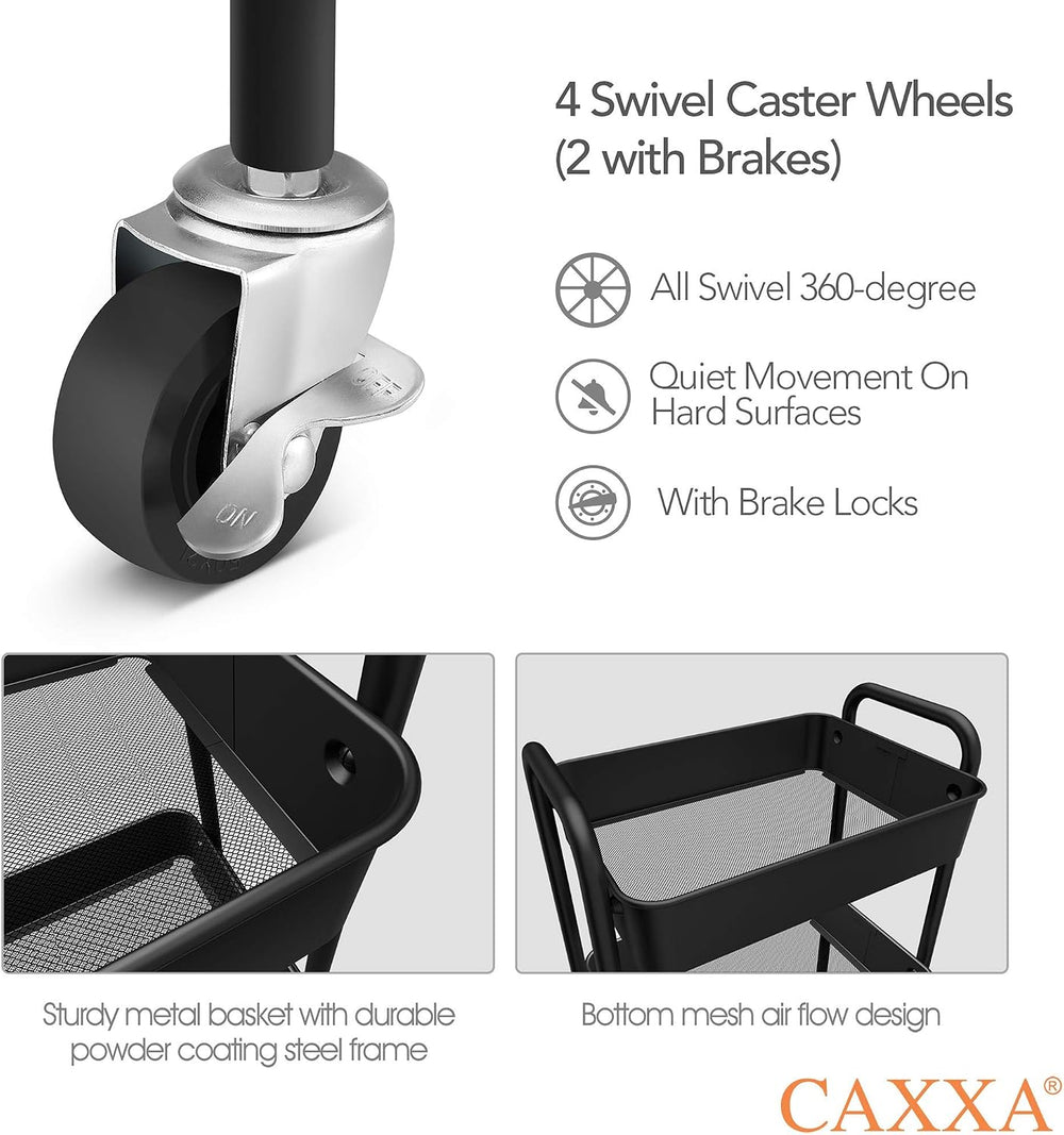 CAXXA 3-Tier Rolling Metal Storage Organizer - Mobile Utility Cart, Kitchen C...
