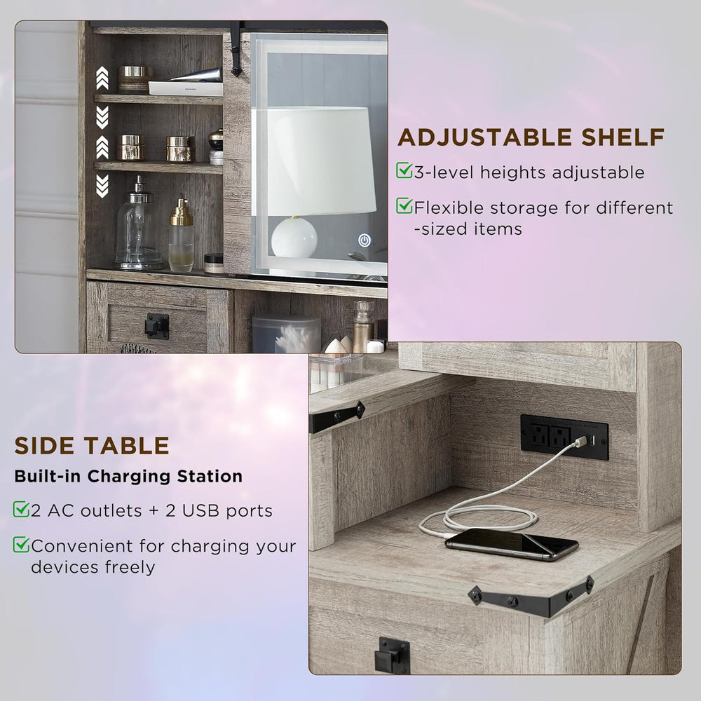 T4TREAM 48'' Farmhouse Makeup Vanity Desk with Sliding HD Mirror and ...
