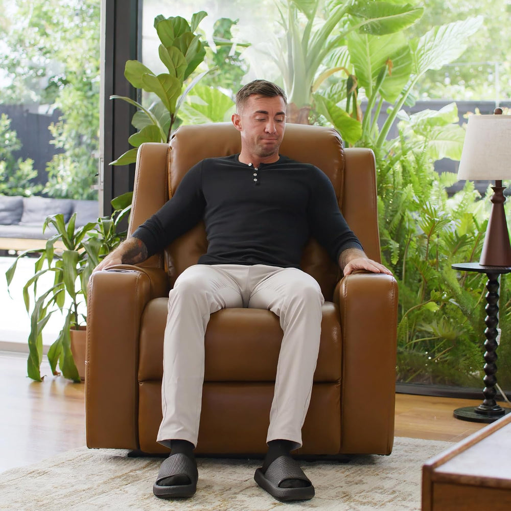 Watson & Whitely Genuine Leather Lay Flat Power Recliner Chair, Saddle