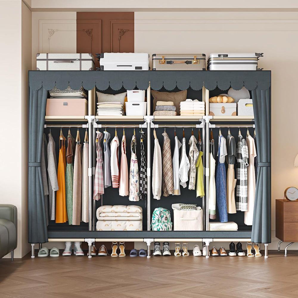Large Portable Armoire Wardrobe Closet with 4 Hanging Rods and Lockers,Metal ...