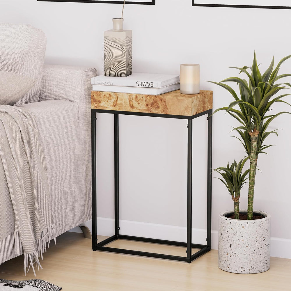 COZAYH Burl Finish Wood Top Tall End Table, Metal Frame Pedestal Display Stan...