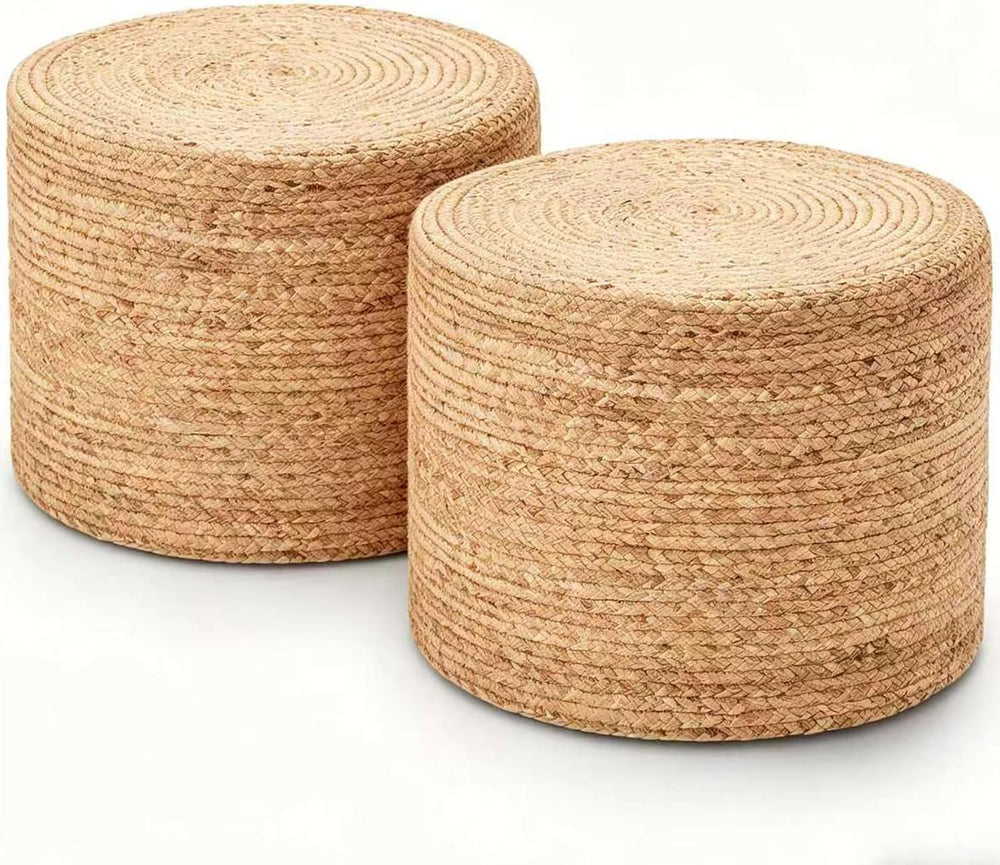 Wimarsbon 2Pcs Pouf Ottomans, Natural Seagrass Foot Stool, Hand Weaving Round...