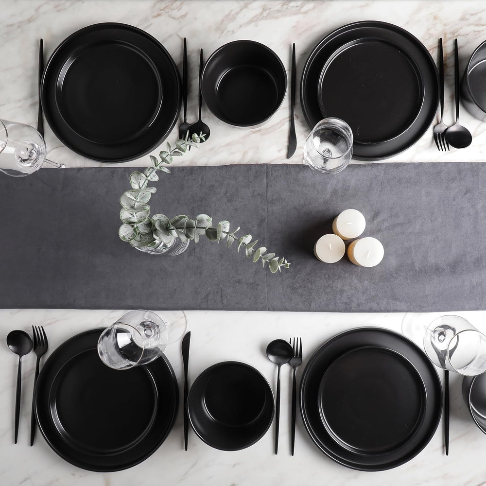 Stone Lain Celina Stoneware 16 Piece Dinnerware Set, Plates and Bowls, Black ...