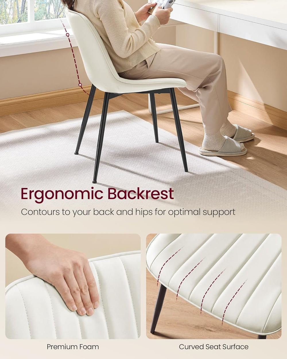 VASAGLE Dining Chairs Set of 4, Upholstered Kitchen Chairs, Synthetic Leather...