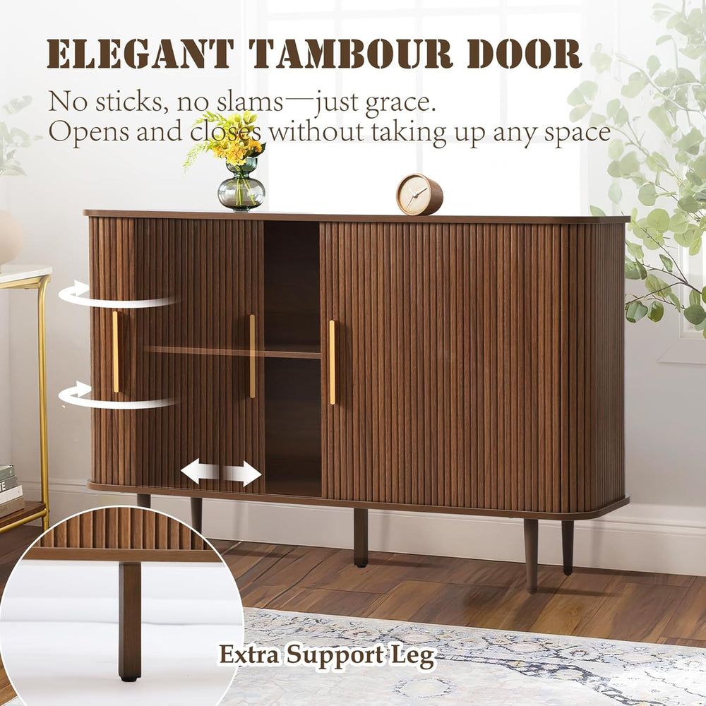 47" Fluted Buffet Cabinet with Tambour Sliding Doors, Modern Sideboard B...