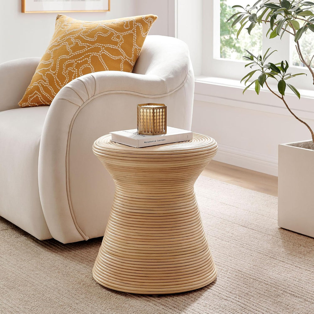 Modway Tavi Natural Rattan Hourglass Round Side Table in Natural – 16 Inch Sm...