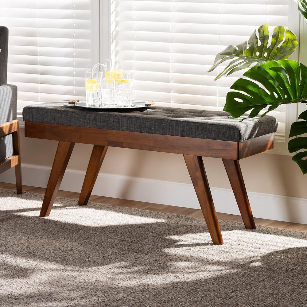 Baxton Studio Alona Mid-Century Modern Medium Grey Fabric Upholstered Wood Di...