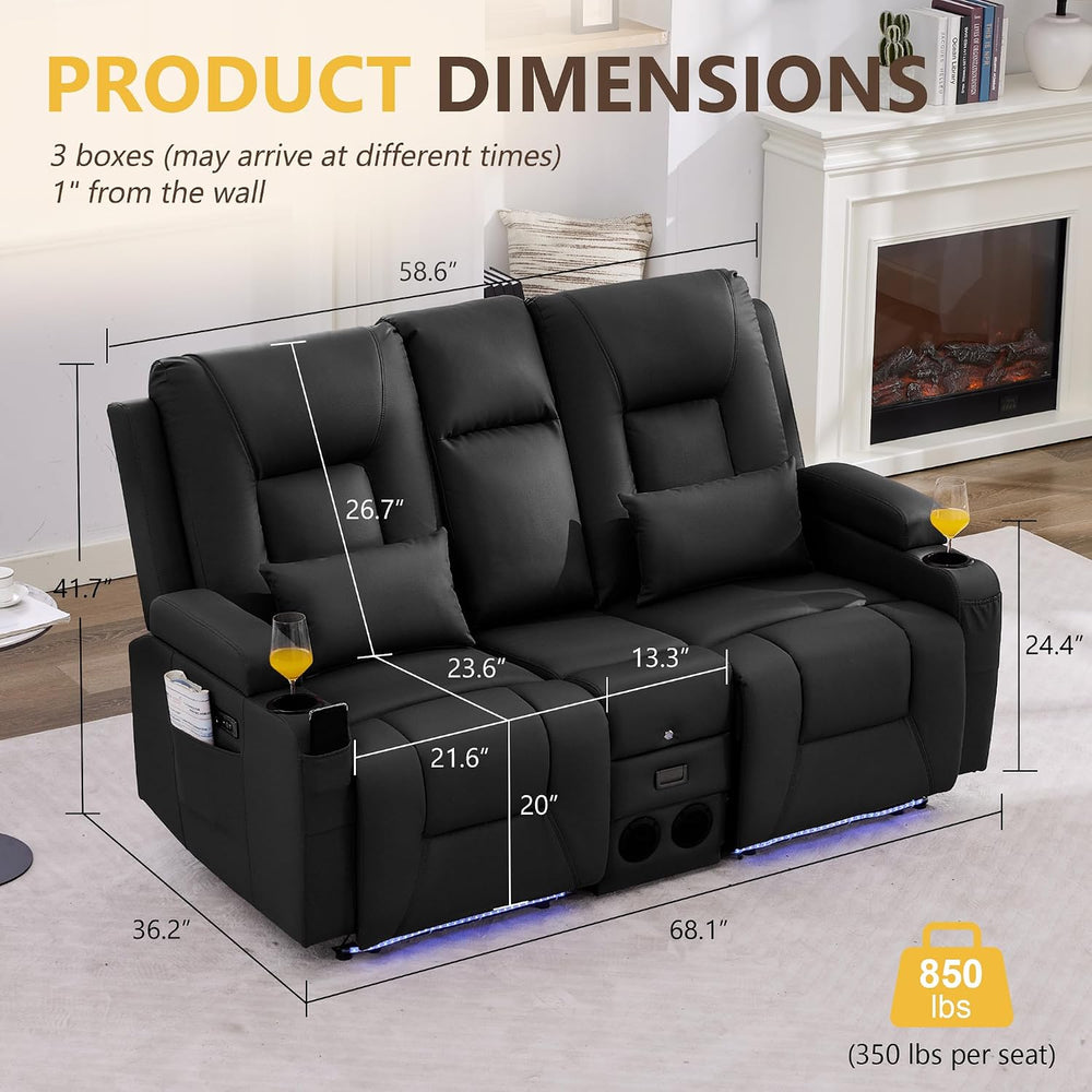 URRED Wall Hugger Power Reclining Loveseat Sofa,Black:68.1" - 2 Seats