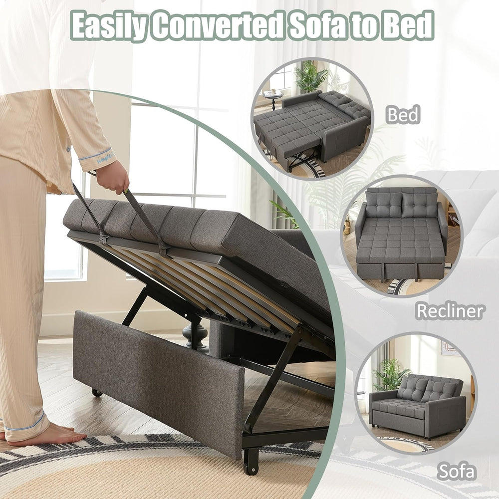 GOSUHI 52" 3-in-1 Convertible Sleeper Sofa Bed, Linen, Dark Gray | Pull-...