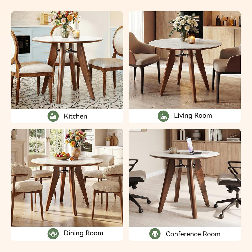 31.5" Round Dining Table, Modern Sintered Stone Kitchen Table with Solid...