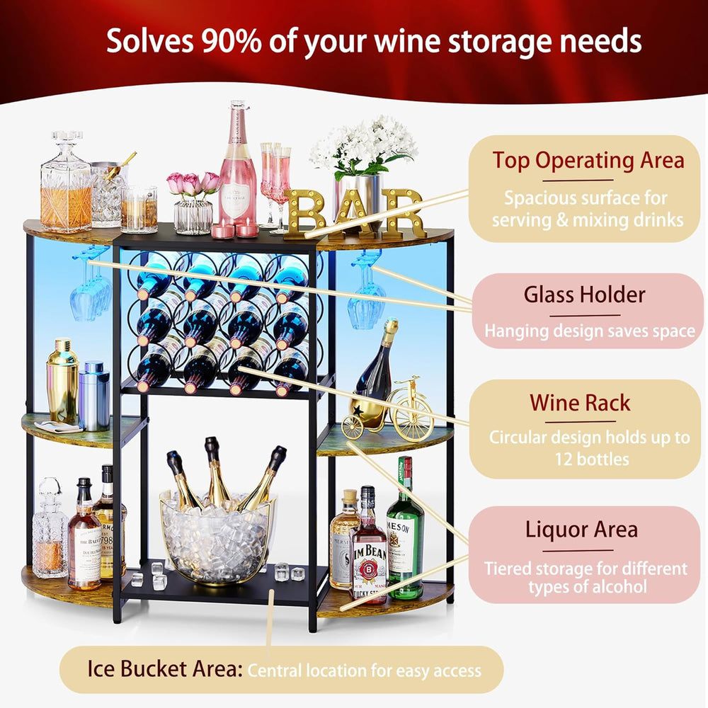JKsmart Wine Bar Cabinet with LED Lights, Mini Wine Bar Cart with Storage and...