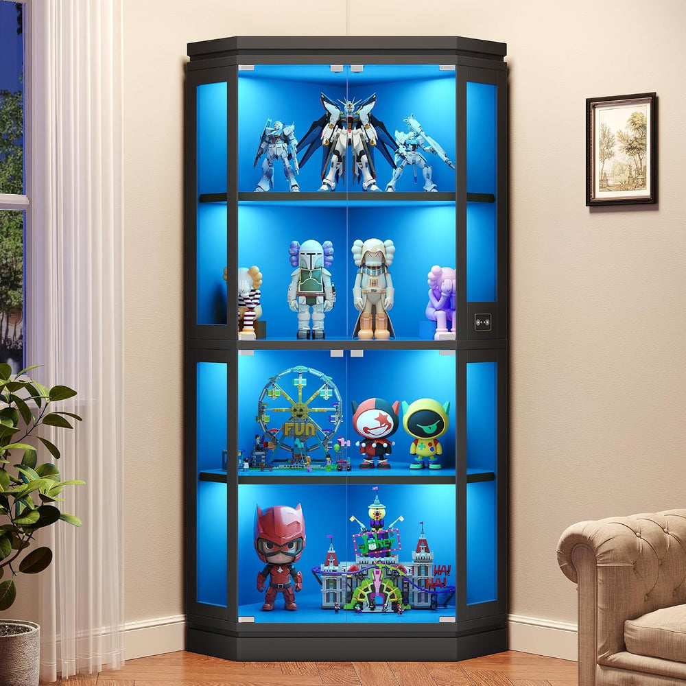 Jocoevol Corner Display Cabinet with Glass Doors, 4-Tier Display Cases for Co...