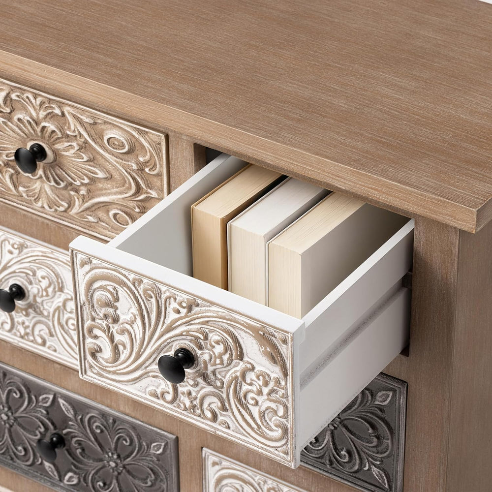 COSIEST 8-Drawer Boho Accent Cabinet, Hand-Carved Wood, Fully Assembled