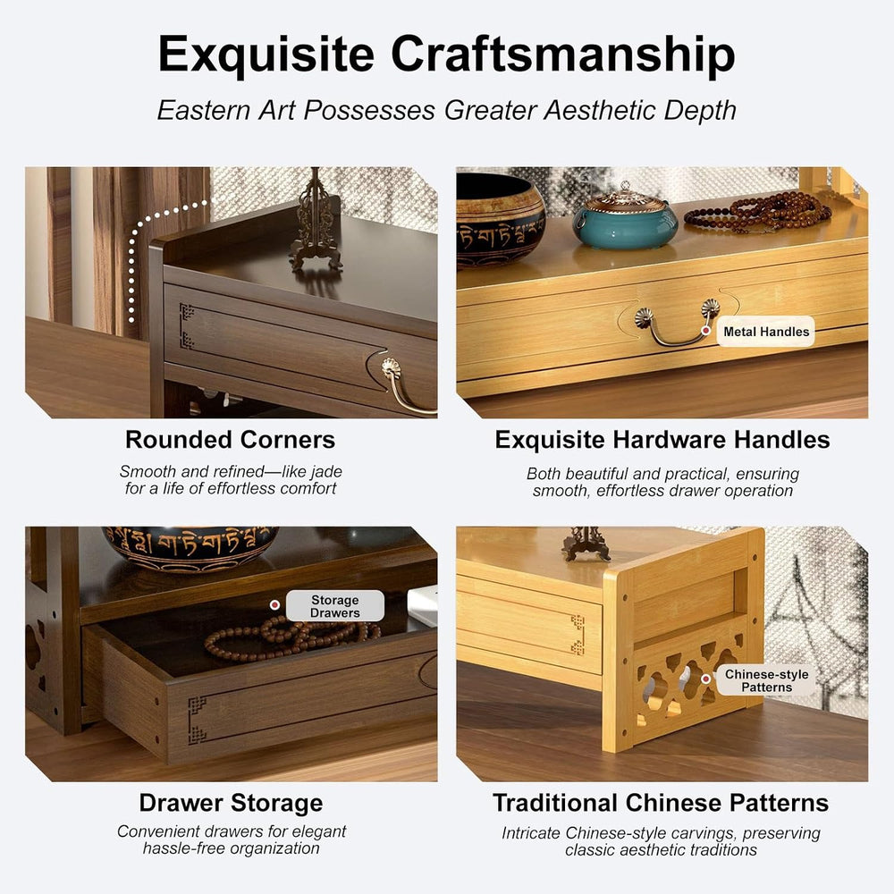 Meditation Table Altar, Small Puja, Altar Table with Storage & Drawers Pr...