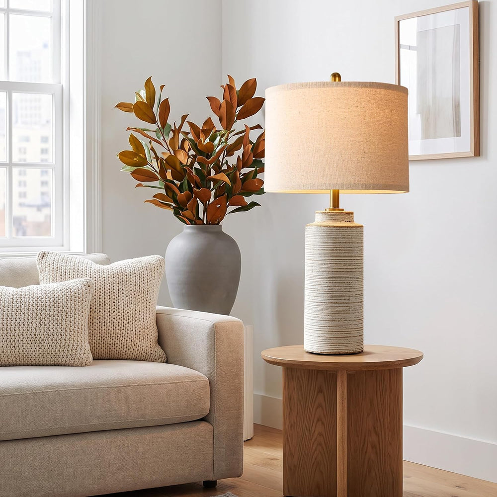 PARTPHONER 27" Vintage Ceramic Table Lamp Set of 2, Farmhouse Bedside La...