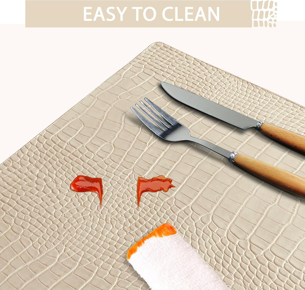Faux Leather Placemats Set of 6, Waterproof & Heat Resistant Dinner Place...