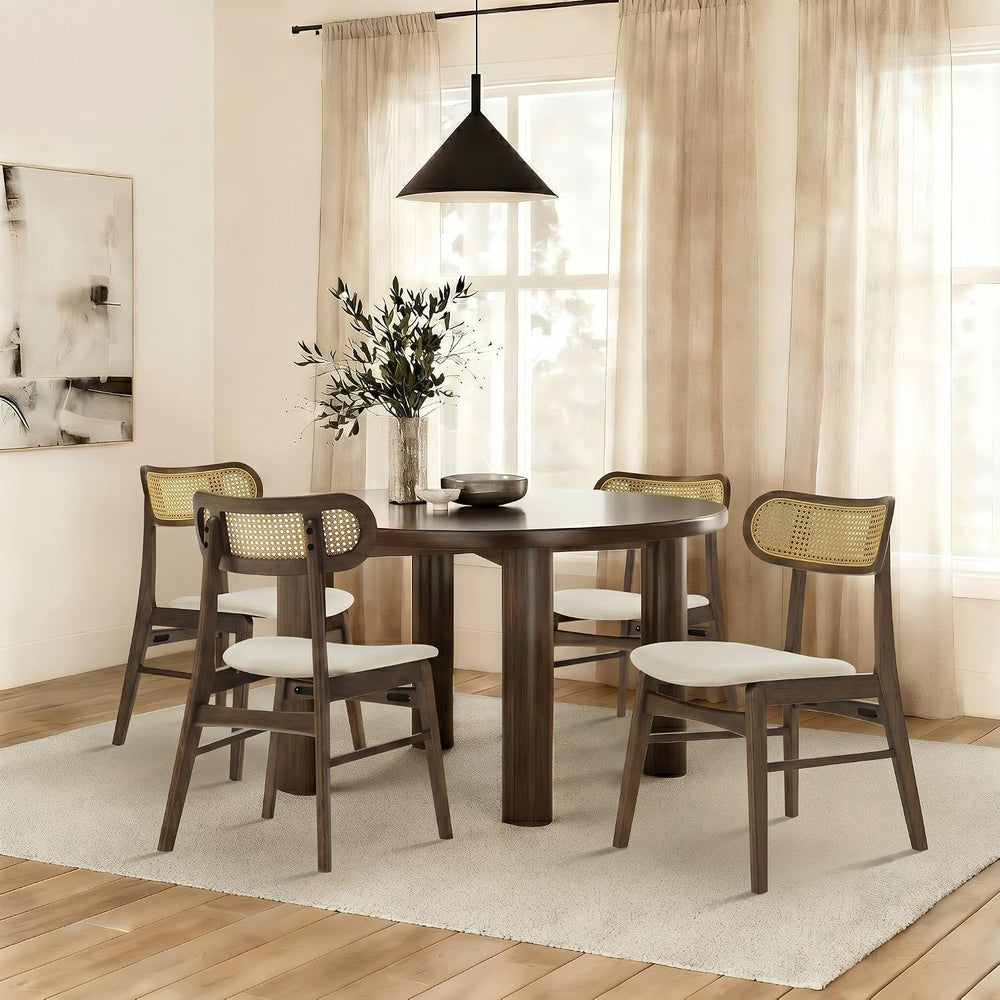 KISLOT Rattan Dining Chairs Set of 4, Upholstered Kitchen Chairs, Walnut