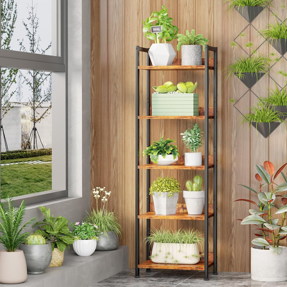 Furologee 5 Tier Bookshelf with Drawer, Tall Narrow Bookcase with Shelves, Wo...