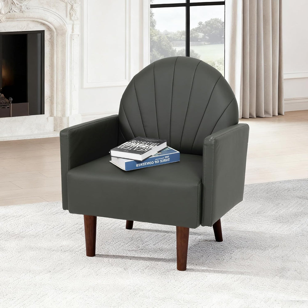 Modern Upholstered Single Sofa Chair๏ผPU Leather Armchair Vanity Chair Shell B...