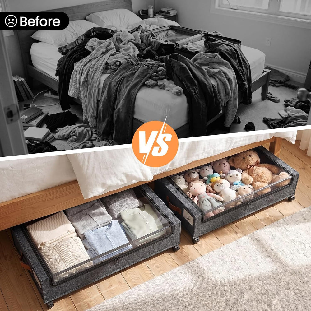 Yecaye 60 L Under Bed Storage with Wheels, 2 Pack Under Bed Storage Container...