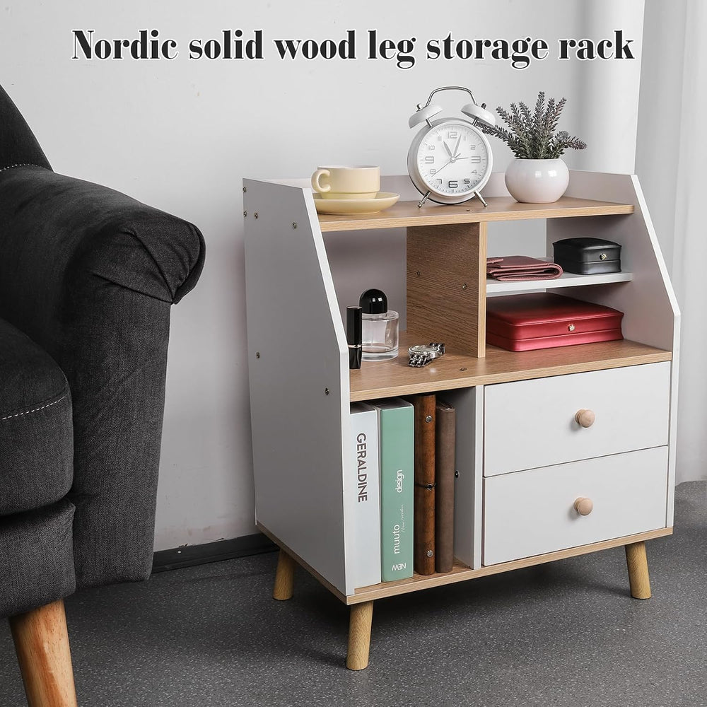 Nightstand with 2 Drawers, Modern Bedside Table Simple Bedside Storage Locker...