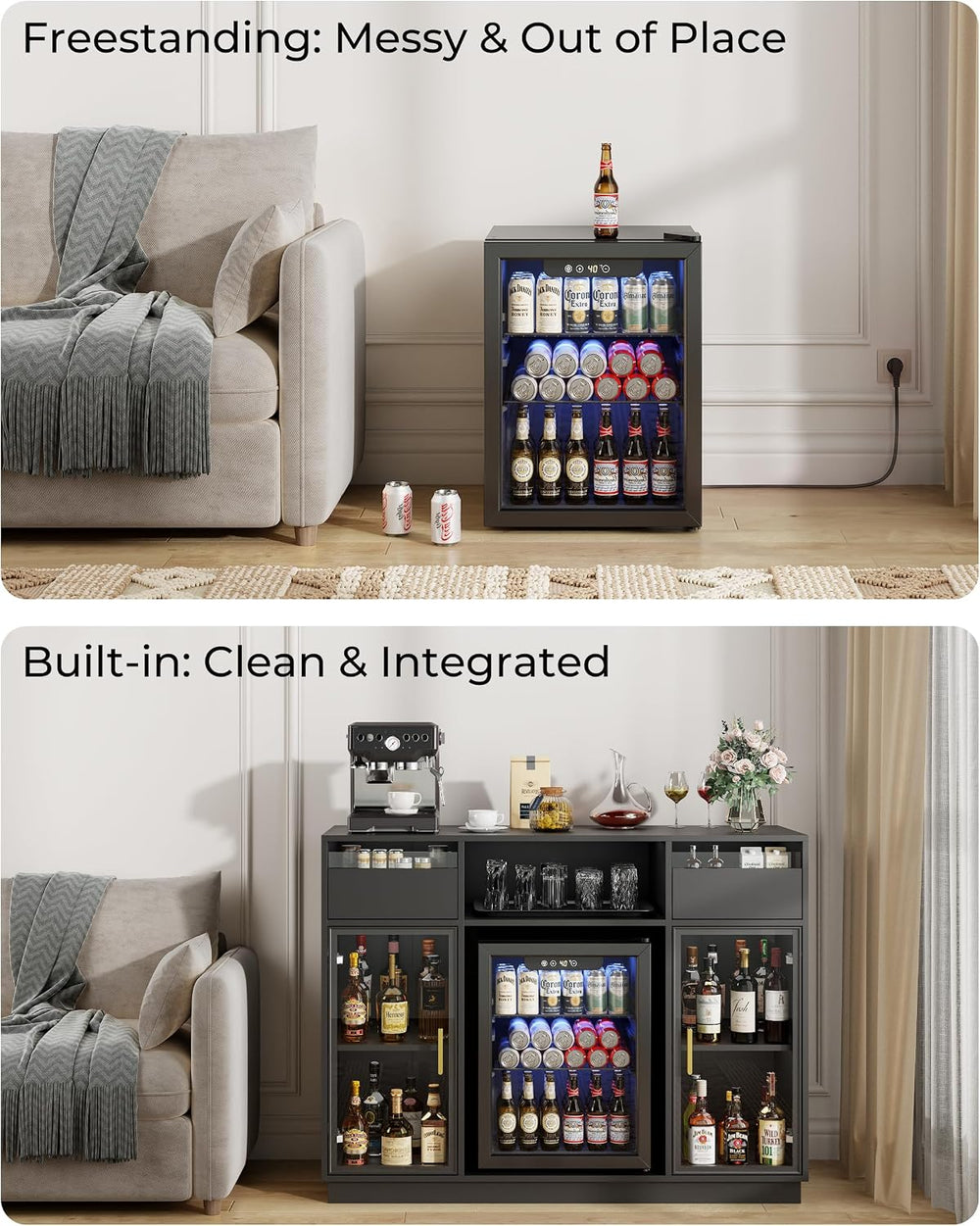 47" Large Coffee Bar Cabinet with Mini Fridge Space & LED Lights