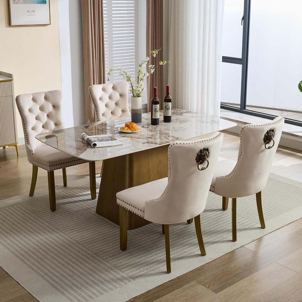 LKTART Dining Chairs Set of 6 Mid-Century Modern Chairs with Lion Head Pull R...