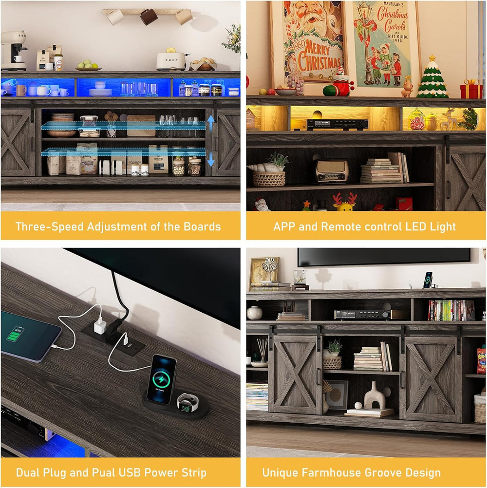80" LED Farmhouse TV Stand for 90/85/80 Inch TVs,Tall Entertainment Cent...