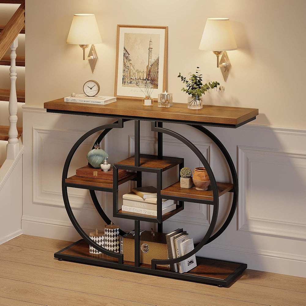 GiftGo Narrow Console Table for Entryway Industrial 4-Tier Sofa Table Behind ...