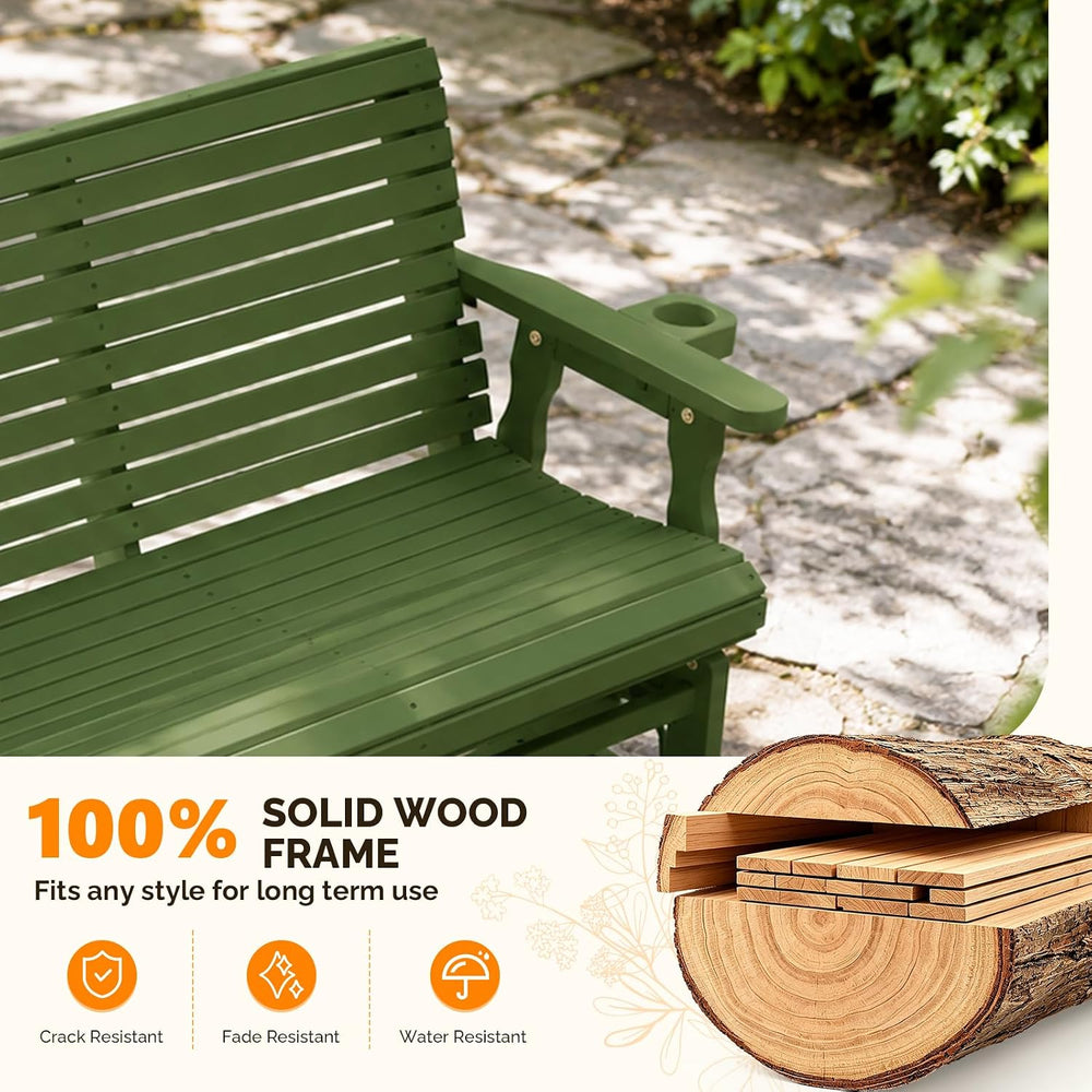 VINGLI Outdoor Glider Wood Patio Chair with Cup Holders, Outdoor Bench Glider...
