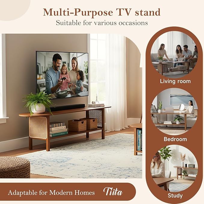 Tiita TV Stand with Storage for TVs up to 65'', Bamboo TV Console Ent...